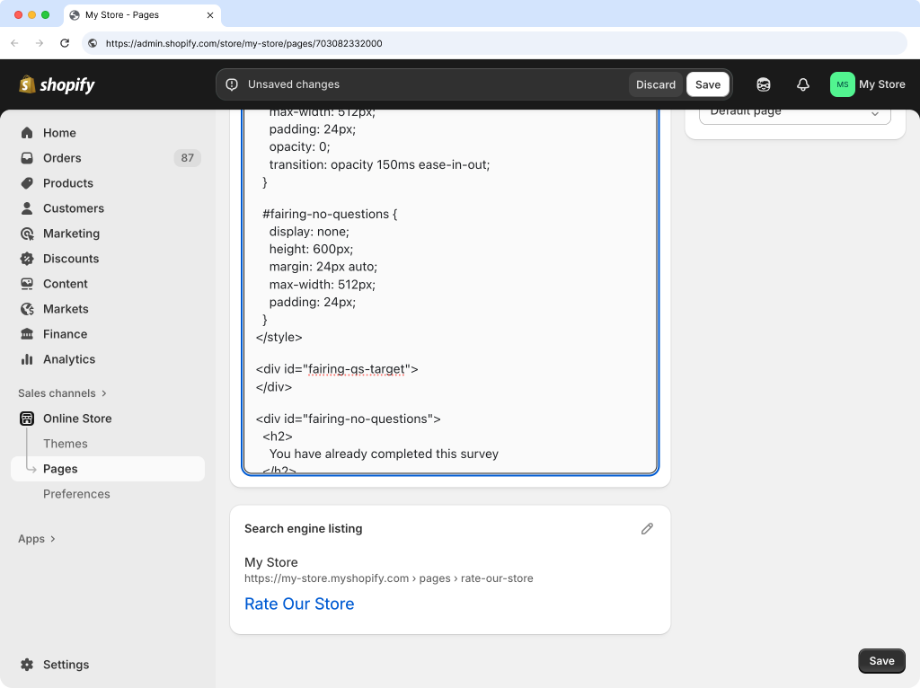 Save Shopify landing page
