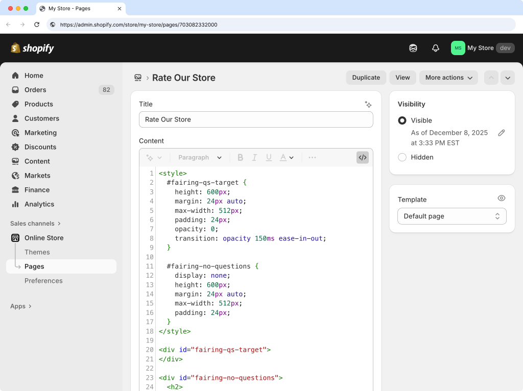 View Shopify landing page
